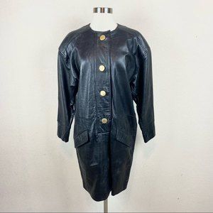 Bloomingdales Black Leather Midi Coat